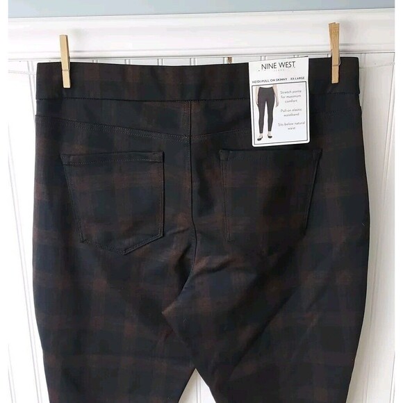 🆕‎ NINE WEST Womens Stretch Skinny Jeans Jeggings Pull On Plaid Black Brown XXL - Picture 5 of 13
